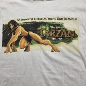 Vintage Walt Disney Tarzan 1999 Promo T-Shirt Men's XL White‎ Hanes Beefy-T USA